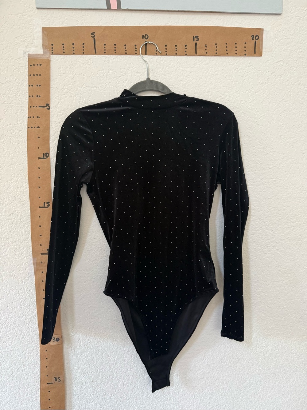 H&M Black Rhinestone Velvet Long-Sleeve Bodysuit
